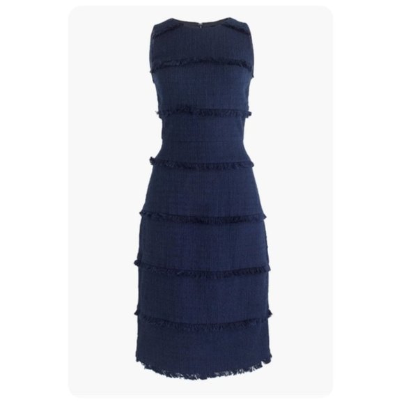 J. Crew Dresses & Skirts - J. Crew Navy Blue Fringy Tweed Sleeveless Sheath Dress sz 8